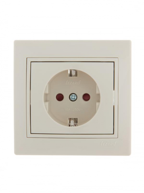 Розетка 1-м СП Mira 16А IP20 с заземл. защ. шторки со вставкой керамика крем. LEZARD 701-0303-124 701-0303-124