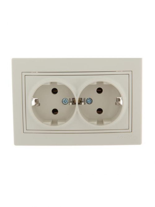Розетка 2-м СП Mira 16А IP20 с заземл. со вставкой керамика крем. LEZARD 701-0303-127 701-0303-127
