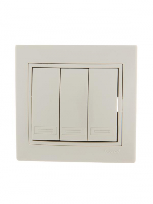 Выключатель 3-кл. СП Mira 10А IP20 со вставкой крем. LEZARD 701-0303-109 701-0303-109