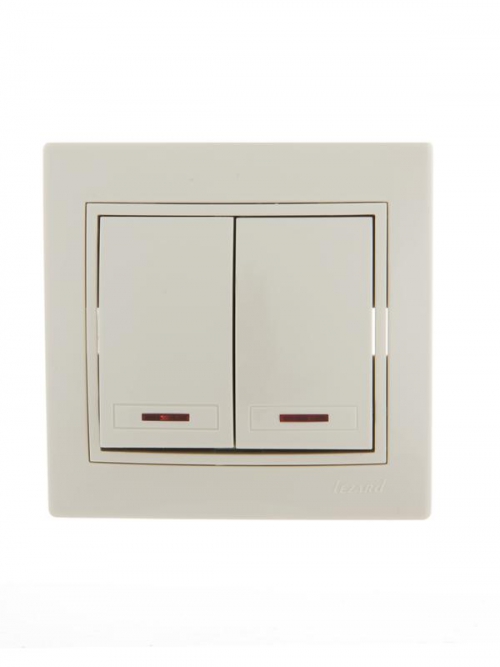 Выключатель 2-кл. СП Mira 10А IP20 с подсветкой со вставкой крем. LEZARD 701-0303-112 701-0303-112