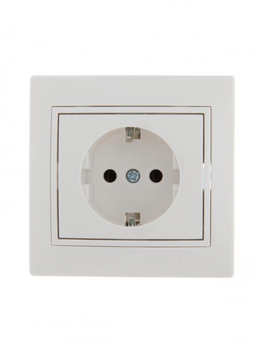 Розетка 1-м СП Mira 16А IP20 с заземл. с бел. вставкой керамика бел. LEZARD 701-0202-122 701-0202-122