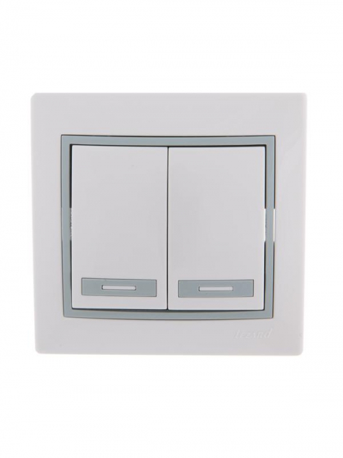 Выключатель 2-кл. СП Mira 10А IP20 с сер. вставкой бел. LEZARD 701-0215-101 701-0215-101