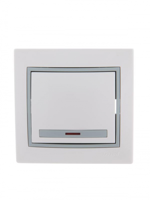 Выключатель 1-кл. СП Mira 10А IP20 с подсветкой с сер. вставкой бел. LEZARD 701-0215-111 701-0215-111