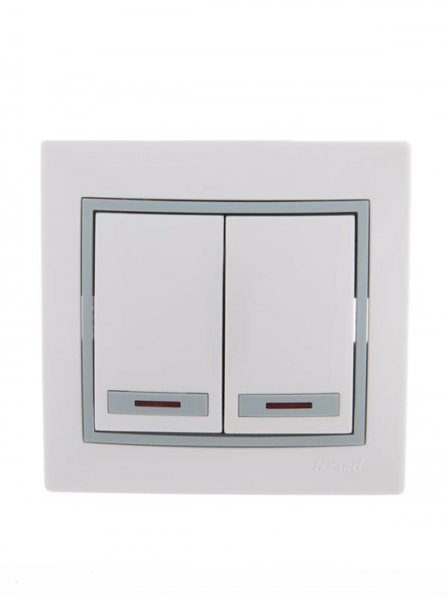 Выключатель 2-кл. СП Mira 10А IP20 с подсветкой с сер. вставкой бел. LEZARD 701-0215-112 701-0215-112