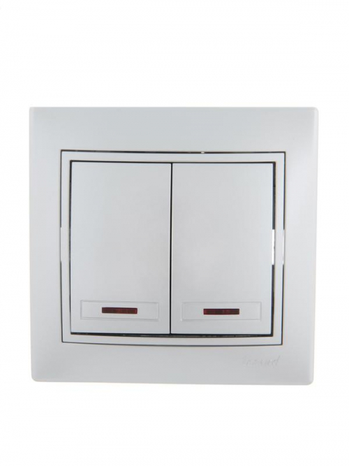 Выключатель 2-кл. СП Mira 10А IP20 с подсветкой со вставкой сер. метал. LEZARD 701-1010-112 701-1010-112