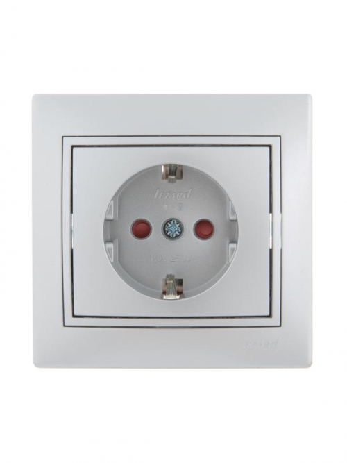 Розетка 1-м СП Mira 16А IP20 с заземл. защ. шторки со вставкой керамика сер. метал. LEZARD 701-1010-124 701-1010-124