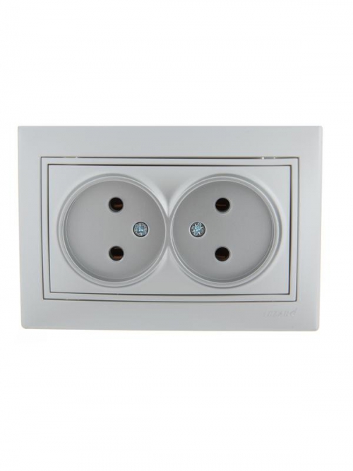 Розетка 2-м СП Mira 16А IP20 без заземл. со вставкой керамика сер. метал. LEZARD 701-1010-128 701-1010-128