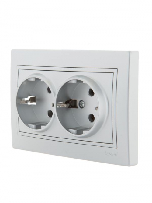 Розетка 2-м СП Mira 16А IP20 с заземл. со вставкой керамика сер. метал. LEZARD 701-1010-127 701-1010-127