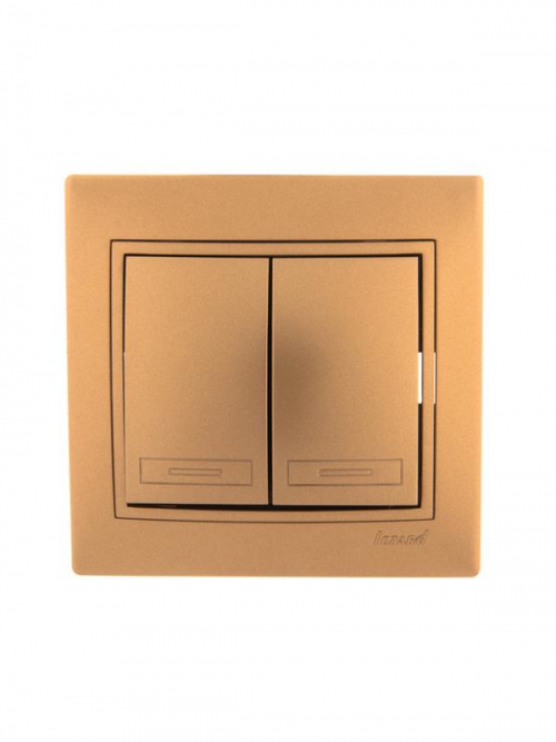 Выключатель 2-кл. СП Mira 10А IP20 со вставкой зол. метал. LEZARD 701-1313-101 701-1313-101