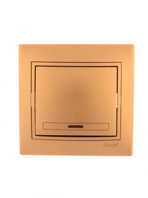 Выключатель 1-кл. СП Mira 10А IP20 с подсветкой со вставкой зол. метал. LEZARD 701-1313-111 701-1313-111