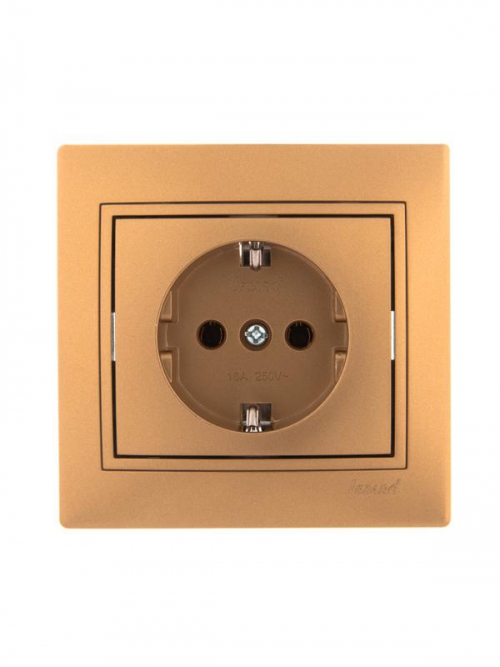 Розетка 1-м СП Mira 16А IP20 с заземл. со вставкой керамика зол. метал. LEZARD 701-1313-122 701-1313-122