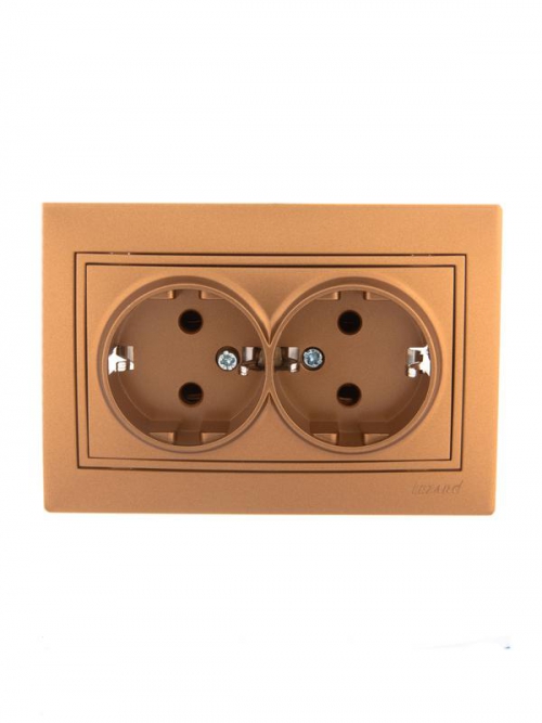 Розетка 2-м СП Mira 16А IP20 с заземл. со вставкой керамика зол. метал. LEZARD 701-1313-127 701-1313-127