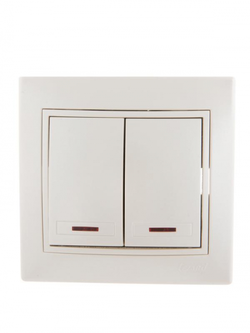 Выключатель 2-кл. СП Mira 10А IP20 с подсветкой со вставкой жемчуж./бел. перламутр. LEZARD 701-3030-112 701-3030-112