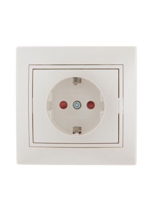 Розетка 1-м СП Mira 16А IP20 с заземл. защ. шторки со вставкой керамика жемчуж./бел. перламутр. LEZARD 701-3030-124 701-3030-124