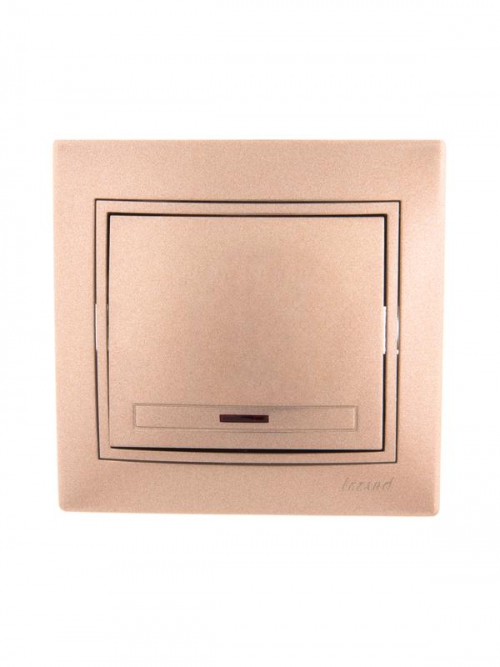 Выключатель 1-кл. СП Mira 10А IP20 с подсветкой со вставкой свет. корич. перламутр. LEZARD 701-3131-111 701-3131-111