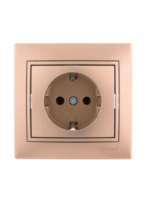 Розетка 1-м СП Mira 16А IP20 с заземл. со вставкой керамика свет. корич. перламутр. LEZARD 701-3131-122 701-3131-122