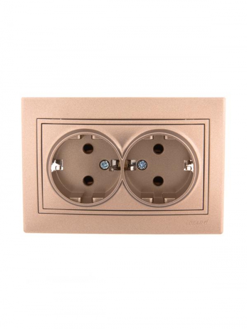 Розетка 2-м СП Mira 16А IP20 с заземл. со вставкой керамика свет. корич. перламутр. LEZARD 701-3131-127 701-3131-127