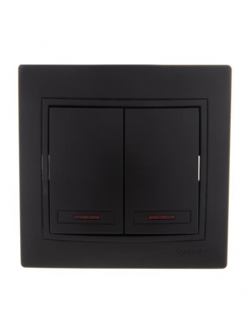 Выключатель 2-кл. 1п СП Mira 10А IP20 с подсветкой со вставкой черн. бархат LEZARD 701-4242-112 701-4242-112
