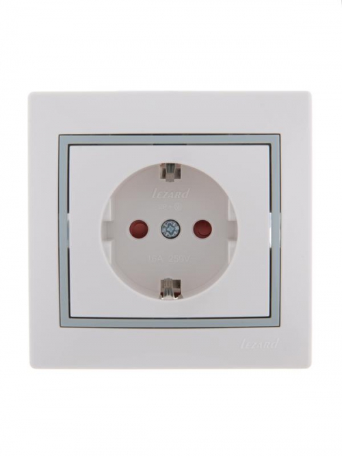 Розетка 1-м СП Mira 16А IP20 с заземл. защ. шторки с сер. вставкой керамика бел. LEZARD 701-0215-124 701-0215-124