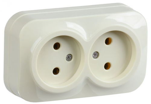 Розетка 2-м ОП GLORY РС22-2-ХК 10А без заземл. крем. IEK ERH20-K33-10 ERH20-K33-10