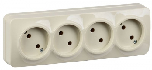Розетка 4-м ОП GLORY РС24-2-ХК 10А без заземл. крем. IEK ERH40-K33-10 ERH40-K33-10