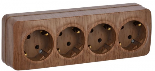 Розетка 4-м ОП GLORY РС24-3-ХД 16А с заземл. дуб IEK ERH41-K24-16 ERH41-K24-16