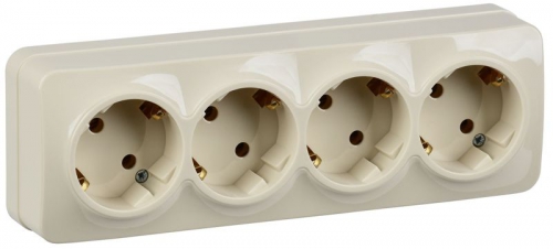 Розетка 4-м ОП GLORY РС24-3-ХК 16А с заземл. крем. IEK ERH41-K33-16 ERH41-K33-16