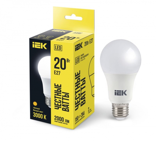 Лампа светодиодная ECO A60 20Вт грушевидная 230В 3000К E27 IEK LLE-A60-20-230-30-E27 LLE-A60-20-230-30-E27