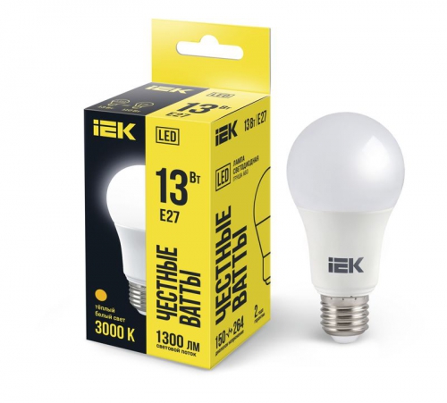 Лампа светодиодная ECO A60 13Вт грушевидная 230В 3000К E27 IEK LLE-A60-13-230-30-E27 LLE-A60-13-230-30-E27
