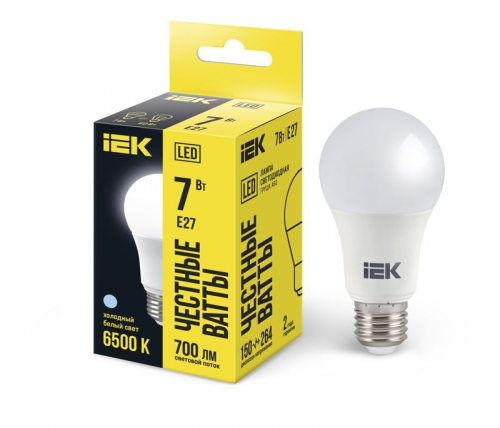 Лампа светодиодная ECO A60 7Вт грушевидная 230В 6500К E27 IEK LLE-A60-7-230-65-E27 LLE-A60-7-230-65-E27