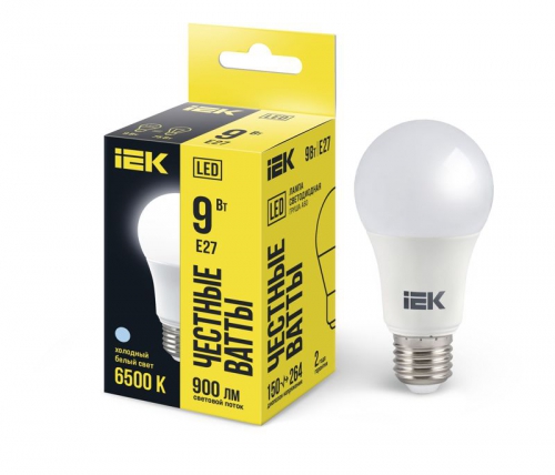 Лампа светодиодная ECO A60 9Вт грушевидная 230В 6500К E27 IEK LLE-A60-9-230-65-E27 LLE-A60-9-230-65-E27