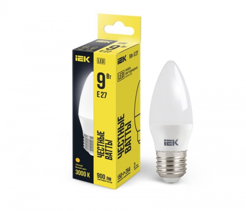 Лампа светодиодная ECO C35 9Вт свеча 3000К E27 230В IEK LLE-C35-9-230-30-E27 LLE-C35-9-230-30-E27