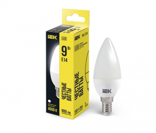 Лампа светодиодная Eco 9Вт C35 свеча 4000К нейтр. бел. E14 230В IEK LLE-C35-9-230-40-E14 LLE-C35-9-230-40-E14