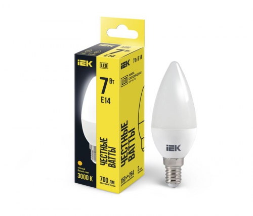 Лампа светодиодная ECO C35 7Вт свеча 3000К E14 230В IEK LLE-C35-7-230-30-E14 LLE-C35-7-230-30-E14