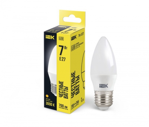Лампа светодиодная ECO C35 7Вт свеча 3000К E27 230В IEK LLE-C35-7-230-30-E27 LLE-C35-7-230-30-E27