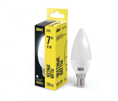 Лампа светодиодная Eco 7Вт C35 свеча 4000К нейтр. бел. E14 230В IEK LLE-C35-7-230-40-E14 LLE-C35-7-230-40-E14