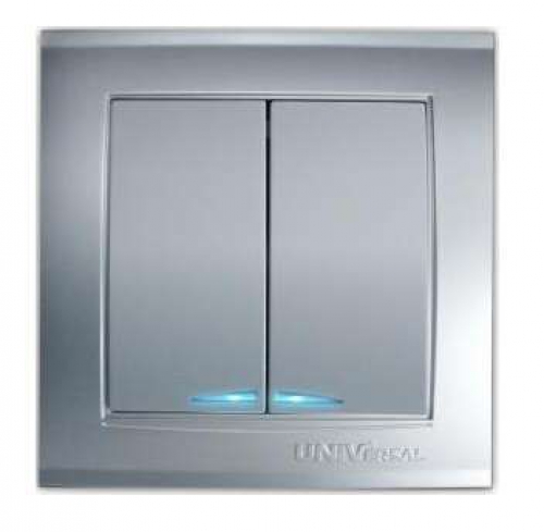 Выключатель 2-кл. СП Бриллиант 10А IP20 с подсветкой серебр. UNIVersal 7949667 7949667