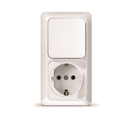 Блок ОП Олимп 1-кл. вык.+ роз. с заземл. верт. бел. UNIVersal О0038 О0038