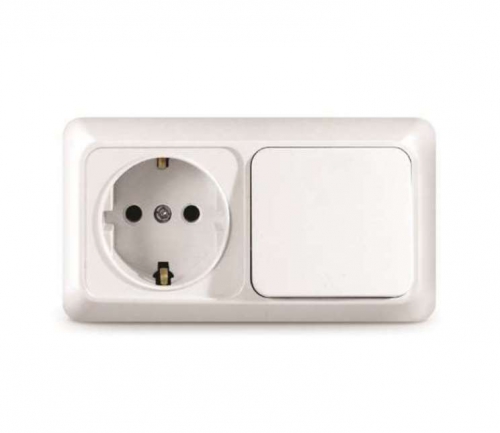 Блок ОП Олимп 1-кл. вык.+ роз. с заземл. горизонт. бел. UNIVersal О0032 О0032