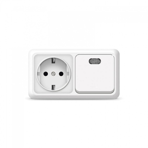 Блок ОП Олимп 1-кл. вык. с подсветкой + роз. с заземл. горизонт. бел. UNIVersal О0036 О0036