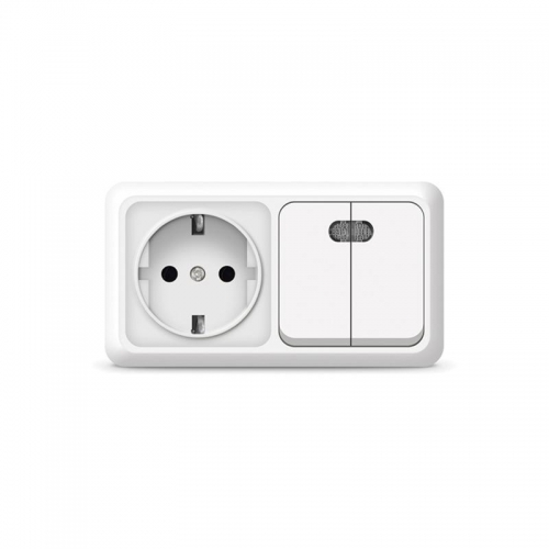 Блок ОП Олимп 2-кл. вык. с подсветкой + роз. с заземл. горизонт. бел. UNIVersal О0037 О0037