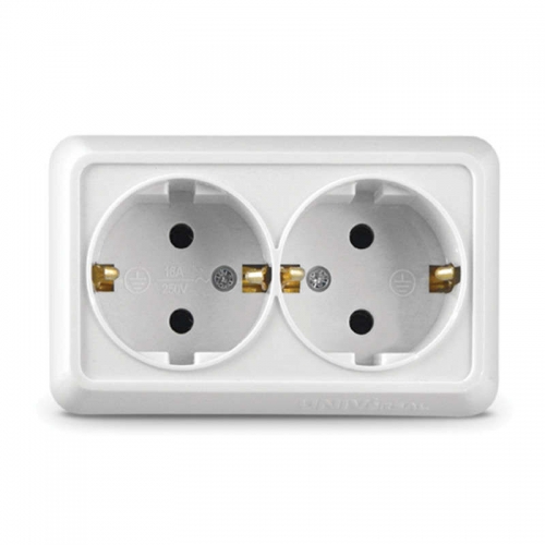 Розетка 2-м ОП Олимп 16А IP20 с заземл. бел. UNIVersal О0128 О0128