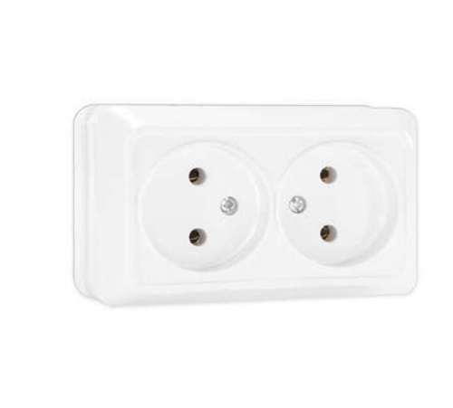 Розетка 2-м ОП Олимп 16А IP20 без заземл. бел. UNIVersal О0102 О0102