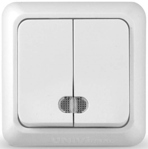 Выключатель 2-кл. ОП Олимп 10А IP20 с подсветкой бел. UNIVersal О0123 О0123
