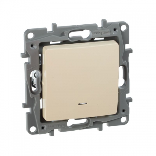 Выключатель 1-кл. СП Etika 10А IP20 250В 10AX с подсветкой/индикацией безвинт. зажимы механизм сл. кость Leg 672303 672303