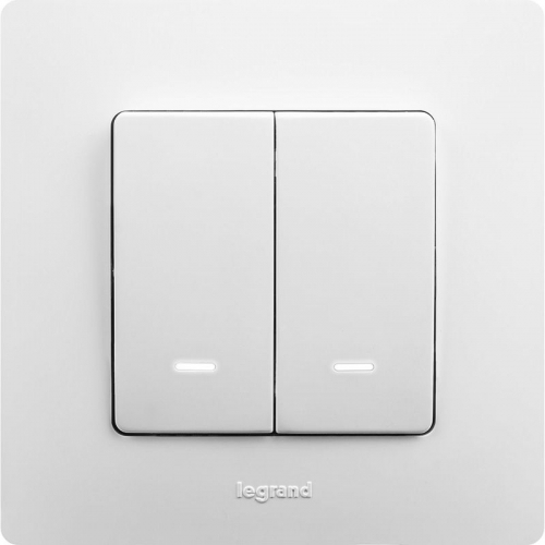 Выключатель 2-кл. СП Etika 10А IP20 250В 10AX с подсветкой/индикацией безвинт. зажимы механизм бел. Leg 672204 672204