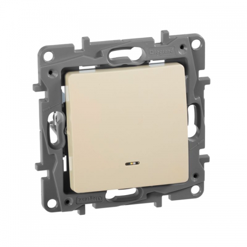 Механизм переключателя 1-кл. СП Etika Plus 10А IP20 250В 10AX с подсветкой безвинт. зажимы сл. кость Leg 672315 672315