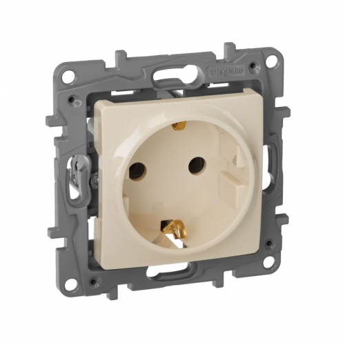 Розетка 1-м СП Etika 16А IP20 250В 2P+E с заземл. немецк. стандарт винт. клеммы механизм сл. кость Leg 672321 672321