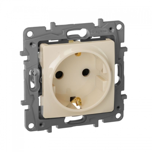 Розетка 1-м СП Etika 16А IP31 250В 2P+E с заземл. защ. шторки немецк. стандарт винт. клеммы механизм сл. кость Leg 672322 672322