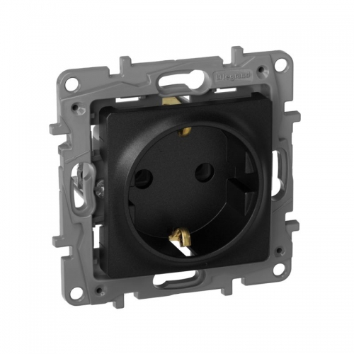 Розетка 1-м СП Etika 16А IP20 250В 2P+E с заземл. немецк. стандарт винт. клеммы механизм антрацит Leg 672621 672621
